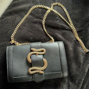 Express purse- black leather with gold chain and snake